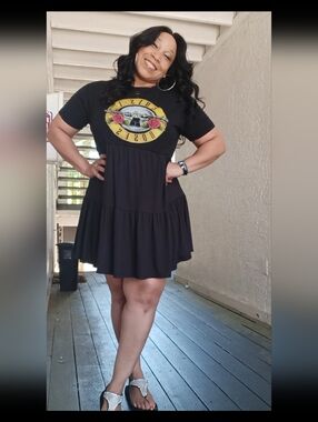 Upcycled Distressed Guns N' Roses Black Graphic TShirt Dress